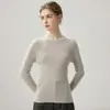 Suéter de cachemira pura listo para usar de primera línea para mujer, cuello redondo capa base 2 nuevos suéteres de punto elegantes de corte ajustado