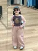 Otoño 2024 Nueva Ropa Infantil Coreana para Niñas Estilo Jazz Manga Raglán Camiseta Interior Pantalones Coulotte con Estampado de Culo