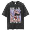 Camiseta retrô de rua Harajuku, camiseta japonesa de anime Naruto com número, camiseta preta lavada, masculina de verão