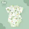 Roupas de Algodão Puro Classe A para Bebês Macacão Triângulo de Coelho para Meninos e Meninas Macacão de Verão de Manga Curta para 0-6 Meses Recém-nascido
