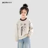 Sudadera Negra Ni Mimu para Niñas Otoño 2026 Nueva Ropa Casual Elegante para Niños, Tops de Otoño de Moda para Niños Mayores