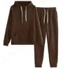 2024 Versión Coreana Nuevo Conjunto de Sudadera Unisex con Capucha de Color Sólido Talla Grande Conjunto Casual Holgado de Dos Piezas para Mujer