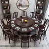 Nuevo Juego de Mesa y Sillas de Comedor de Madera Maciza Estilo Chino para Uso Doméstico, Mesa Redonda con Plato Giratorio, Mesa de Comedor Redonda con Inducción, Mesa Redonda Grande para Restaurantes