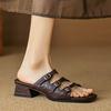 Ropa de Exterior de Moda Negra Verano Nuevo Estilo Punta Cuadrada Tacón Grueso Punta Abierta Sandalias Slip-On Súper Elegantes y Cómodas