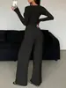 2024 Europa y Estados Unidos transfronterizo otoño nuevo traje manga larga con hebilla color sólido chaqueta ajustada más pantalones dos piezas mujer