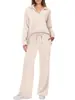 2025 Amazon Europeu e Americano Outono e Inverno Nova Moda Casual Feminino Manga Longa Cordão Cor Sólida Roupa de Trabalho Conjunto de Calças para Mulheres