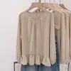 Camisa fina de algodón y lino naranja para mujer, nueva colección de otoño 2026, talla grande, efecto adelgazante, con dobladillo fruncido, top protector solar