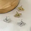 Pendientes de Botón de Hoja de Ginkgo Brillantes Exquisitos de Lujo Nicho Estilo Francés con un Diseño Minimalista y Sofisticado en Pendientes de Hoja en Forma de Abanico