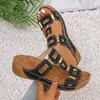 Nuevas Sandalias de Moda 2025 Estilo Europeo y Americano con Punta Abierta, Suela Gruesa y Correa de Hebilla para Mujer, Pantuflas de Color Sólido Talla Grande para Ventas Transfronterizas