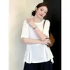 Top de malha fino com gola redonda para tamanhos grandes, estampa de espinha de peixe, camiseta de manga curta simples para mães, blusa pequena feminina