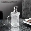 Celebridad de Internet Oso Violento Vaso de Vidrio Transparente para el Hogar de Gran Capacidad con Tapa y Asa Taza de Chica de Aspecto Elegante