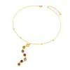 Corrente de Clavícula em Formato de Y com Franjas Coloridas e Pingente Redondo de Diamante Colorido, Estilo Celebridade da Internet, Não Desbota, Perfeita como Presente de Aniversário para uma Melhor Amiga