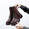 Botas Martinas Coloridas Shanghai Jiezhou, Botas de Montaria de Cano Alto para Mulheres, Couro de Camada Única com Forro de Algodão, Sapatos Casuais, Estilo Retro Espessado de Inverno