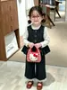 Atuendo otoñal elegante estilo coreano para niñas, chaleco de mezclilla con ribete de encaje para bebé y pantalones, camisa básica versátil
