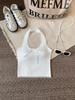 Camisola blanca de encaje con cuello colgante para mujer, con almohadilla para el pecho, para primavera y verano, nueva, sexy, sin espalda, para chica.