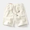 Shorts de trabalho masculinos de verão, calças retas largas de veludo cotelê no joelho, cintura elástica, calças de comprimento médio, estilo retro casual americano
