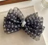 Grampo de Cabelo de Rede com Bolinhas e Laço Novo Estilo Primavera e Verão, Grampo de Cabelo Elegante de Alta Qualidade para Rabo de Cavalo, Acessório de Cabelo para Meio Preso para Mulheres