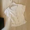 Cardigan de Punto de Encaje Chic Estilo Francés Camiseta de Manga Corta para Mujer, Atuendo Minimalista Intelectual de Verano, Top Delgado Único y Hermoso