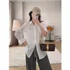 100% lino~Camisa transpirable de algodón y lino texturizado para mujer con bordado de poni, cuello camisero, corte holgado, adelgazante, top protector solar
