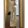 Jeans acampanados color blanco roto para mujer, nuevo estilo primavera/otoño 2026, de cintura alta, adelgazantes, con caída, no ajustados, pantalones de pierna recta con campana