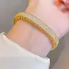 Pulseira Estrelada de Diamante de Três Fileiras Quadrada de Luxo Leve e de Alta Qualidade