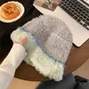 Gorro de pescador de felpa estilo coreano, para mujer en invierno, versátil para otoño e invierno, cálido, protege los oídos, estiliza el rostro, gorro de punto, adecuado para circunferencia de cabeza grande