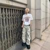 Moda americana Old Wide Leg Loose Youth High Street Calças retas de pára-quedas Camuflagem Bolso Calças de trabalho para homens
