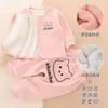 Conjunto de Lã para Primavera e Outono Infantil, Roupa de Inverno Espessa Sem Costura em Lã Polar para Bebê, Conjunto de Duas Peças com Calça Longa para Recém-Nascido