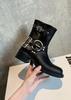 Cuero pulido de dos capas de vaca en stock botas cortas vintage botas de jinete botas de vaquero occidentales tacón grueso tipo calcetín puntera cuadrada botas estilo punk