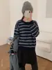 Suéter de Punto a Rayas con Bloques de Color Estilo Perezoso Coreano Du Xiaozhai para Mujer, Nuevo Suéter de Manga Larga Holgado Adelgazante para Otoño e Invierno