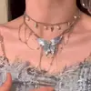 Collar Azul con Borlas Multicapa Mariposa Estilo Dulce y Fresco para Mujer Diseño de Nicho Cadena de Clavícula Elegante Versátil de Alta Gama
