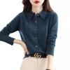 Camisa de punto con cuello polo para primavera y otoño con cárdigan de manga larga holgado y elegante chaqueta con solapa. Venta al por mayor de tops.
