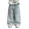 Calças Jeans Longas para Meninos 2026 Nova Coleção Primavera e Outono Calças Casuais Largas para Crianças Pequenas, Calças Estilosas de Perna Larga para Meninos