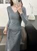 Hollywood 27190 Camiseta Básica de Terciopelo Lyocell Tencel con Cuello en V Nueva Moda Más Fácil de Combinar Encaje Adelgazante