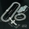 Moda Genial Conjunto de Collar con Colgante de Cruz Pulsera Reloj Caja de Regalo Traje Regalos Hermosos de Alta Gama para Hombres