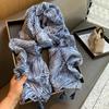Lenço Feminino de Verão Estilo Coreano Primavera e Outono Versátil Fino Such Algodão e Linho Lenço Azul Estampado Litoral Protetor Solar