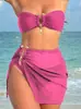 Novo Maiô Dividido Biquíni Europeu e Americano Design de Três Peças Cor Sólida Simples Moda Praia Transfronteiriça da Amazon