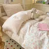 Juego de ropa de cama de tres piezas para cama individual de dormitorio estudiantil, 100% algodón, funda de edredón de dibujos animados, sábana plana y sábana bajera, nuevo modelo 2026