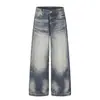 Pantalones de pierna ancha de mezclilla lavada con degradado de marca moderna estilo americano para hombre, aspecto desgastado y vintage, pantalones rectos holgados con diseño de remaches