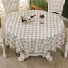 Toalha de Mesa Xadrez Natalina Estilo Americano, Poliéster-Linho, Impermeável, à Prova de Óleo, Resistente ao Calor, Bordada, Espessada, Adequada para Uso em Hotel e Casa, Toalha de Mesa Redonda