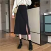 Falda de mujer, nueva primavera 2023, diseño de longitud media, estilo francés, cintura alta, abertura, negra, corte A, falda a la cadera