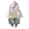 Ropa de Otoño para Bebé Niño 2025 Primavera y Otoño Nuevo Conjunto de Tres Piezas Sudadera con Capucha y Letras Chaleco Ropa Moderna para Niños Bebé Niño