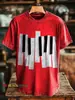 Estampa Retro Cruzada Tecla de Piano Masculina Gola Redonda Manga Curta Estampa Digital 3D Personalizado Peça Única Atacado
