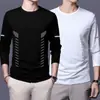 Camiseta masculina de manga comprida, camada interna de outono masculina, camiseta básica solta e elástica, camiseta masculina estampada estilo coreano ins