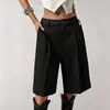 Roupas femininas transfronteiriças europeias e americanas, shorts de terno simples de cor sólida, moda de verão versátil elegante para o trabalho casual, shorts soltos de comprimento até o joelho