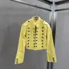 Modelo transfronterizo otoño 2026 nuevo estilo cuello alto pequeño manga larga diseño de doble botonadura estilo retro chaqueta de mezclilla ins