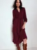 2026 Novo Outono/Inverno Leve Luxo Decote V Cintura Marcada Amarração Manga Longa Vestido Feminino Elegante Emagrecedor Malha Midi