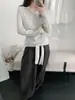Camisa Básica de Cuello con Rayas de Punto de Lana de Oveja, Acetato, Lyocell Tencel en Stock, Manga Larga Otoño/Invierno