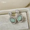 Mambo de Menta~ Pendientes Ovalados Verdes Frescos y Elegantes con Incrustaciones de Diamantes, Pendientes de Moda y Dulces con un Toque de Lujo Ligero y Sensación de Alta Gama