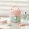 Bolsa de Cosméticos a Cuadros de Color Bloque Coreana Simple Personalizada, Estilo Lindo Portátil para Viaje Acolchada Portátil de Almacenamiento Bolsa de Artículos de Tocador